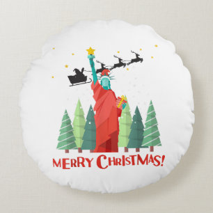 Cojín Redondo Feliz Navidad Nueva York Santa Claus Estatua De Li