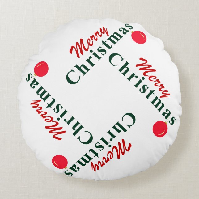 Cojín Redondo Feliz Navidad Ornamento colgante Elegante Verde Ro (Anverso)