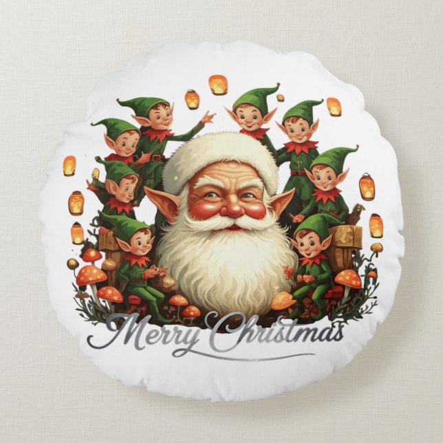 Cojín Redondo Feliz Navidad Papá Noel (Anverso)