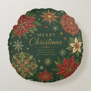Cojín Redondo Feliz Navidad Poinsettia Mandala Ornata