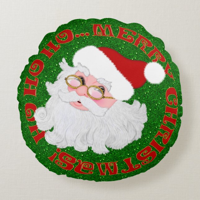 Cojín Redondo Feliz Navidad Santa Face-ROUND PILLOW (Anverso)