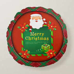 Cojín Redondo Feliz Navidad Santa Tartan Plaid