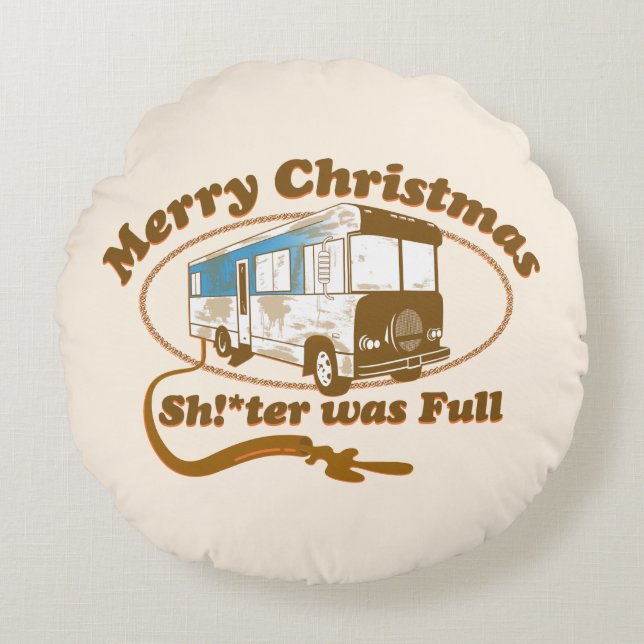 Cojín Redondo ¡Feliz Navidad, Sh!*estaba lleno (Anverso)