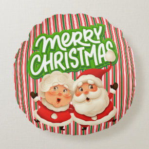 Cojín Redondo Feliz Navidad Sr. Claus Papel envuelto