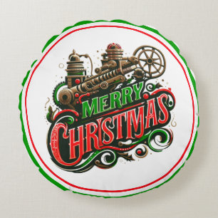 Cojín Redondo Feliz Navidad steampunk