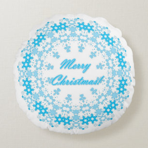 Cojín Redondo Feliz Navidad texto redondo marco copo de nieve az