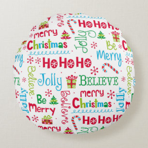 Cojín Redondo Feliz Navidad Whimsical Moderno Jolly Typography