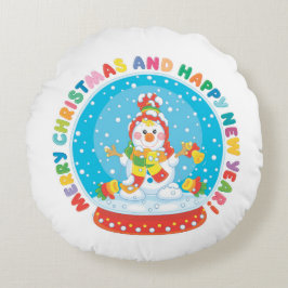 Cojín Redondo Feliz Navidad y feliz Año Nuevo Snowman