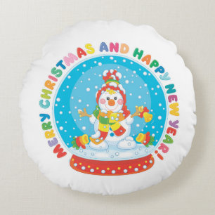 Cojín Redondo Feliz Navidad y feliz Año Nuevo Snowman