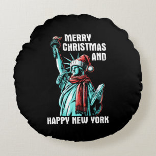 Cojín Redondo Feliz Navidad Y Feliz Año Nuevo York - Divertido C