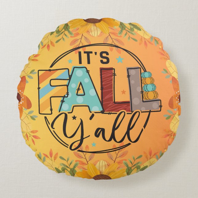 Cojín Redondo Feliz otoño cosecha la cosecha del otoño El amor d (Anverso)