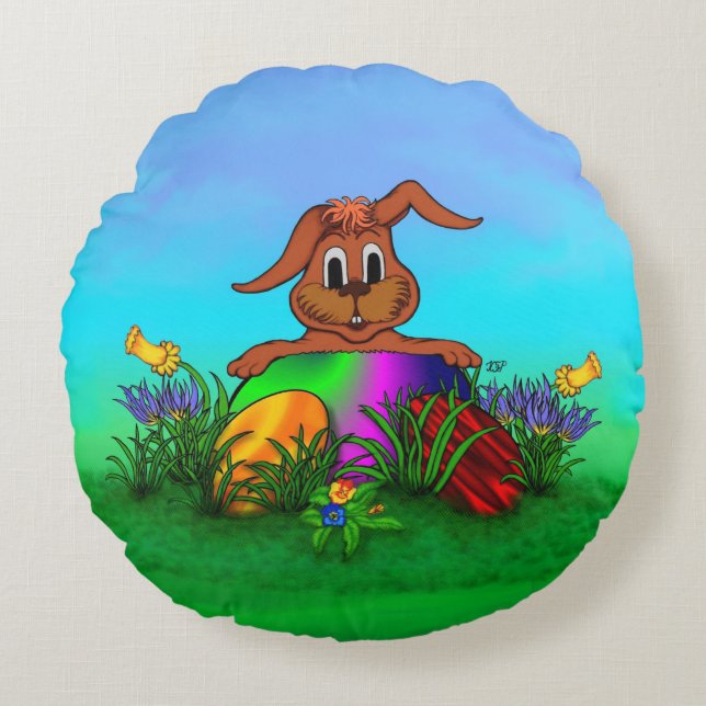 Cojín Redondo ¡Feliz Pascua! Conejo de Pascua (Anverso)