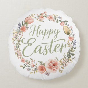 Cojín Redondo Feliz Pascua Floral Elegante