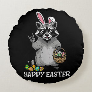 Cojín Redondo Feliz Pascua Mapache Conejo