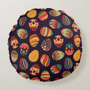 Cojín Redondo ¡Feliz Pascua! Patrón feliz de huevos de vacacione