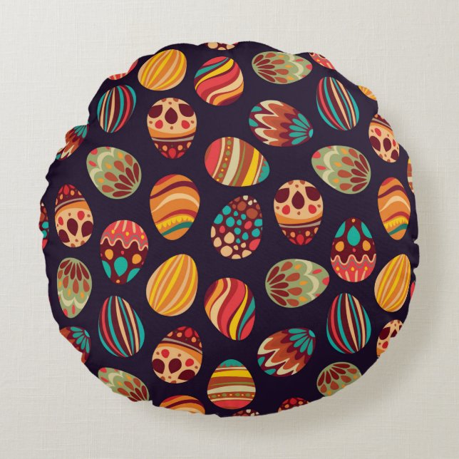 Cojín Redondo ¡Feliz Pascua! Patrón feliz de huevos de vacacione (Anverso)