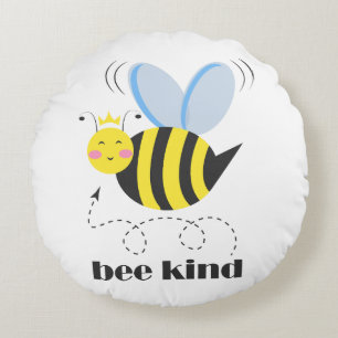 Cojín Redondo Feliz princesa de abejas con corona y lema Bee Kin