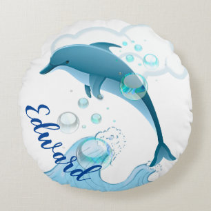 Cojín Redondo Feliz salto de delfín con burbujas
