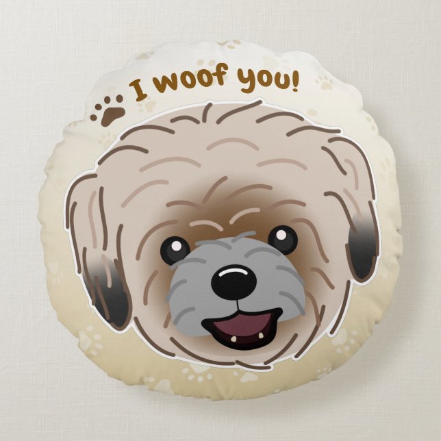 Cojín Redondo Feliz Shih Tzu Dog Lover I Wowty Paws (Anverso)