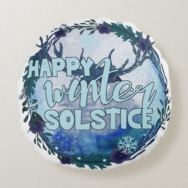 Cojín Redondo Feliz Solsticio De Invierno - Celebra La Temporada (Anverso)