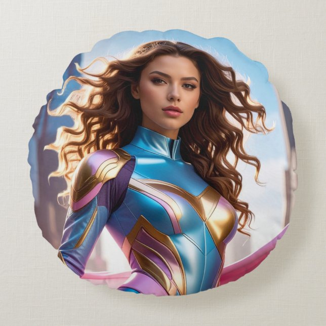 COJÍN REDONDO FEMALE SUPERHERO - SCI-FI FANTASY (Anverso)