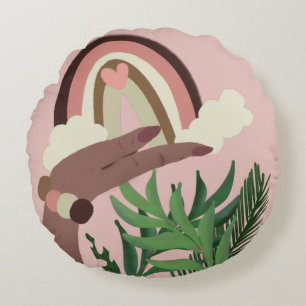 Cojín Redondo Feminación floral tropical arcoíris bohemias