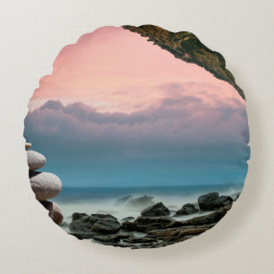 Cojín Redondo Feng shui piedras espiritualidad costera