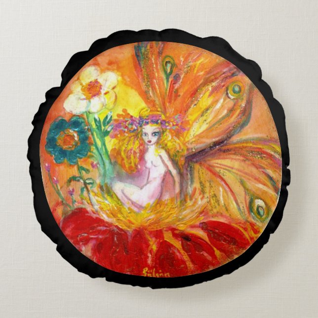 Cojín Redondo FERIA DE LAS FLORES, Fantasía negra (Anverso)