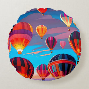 Cojín Redondo Festival de Globo Aerostático de Viajes Modernos C