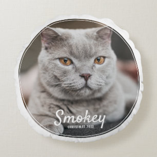 Cojín Redondo Festividad de Navidades de fotografía Mascota pers