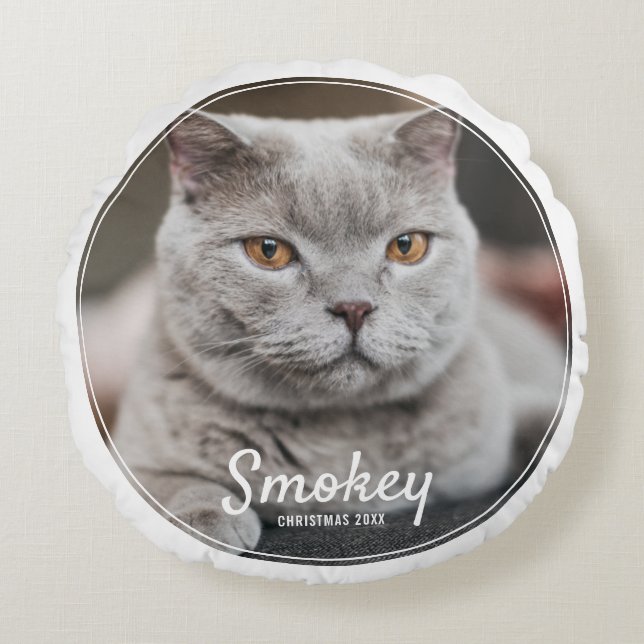Cojín Redondo Festividad de Navidades de fotografía Mascota pers (Anverso)