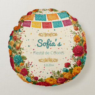 Cojín Redondo Fiesta de Colores Quinceañera, personalizada