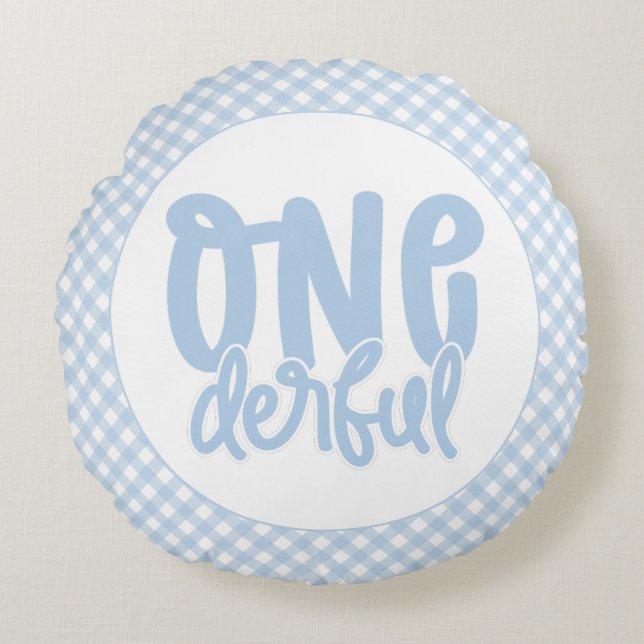 Cojín Redondo Fiesta de cumpleaños número 1 adorable pastel azul (Anverso)