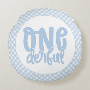 Cojín Redondo Fiesta de cumpleaños número 1 Pastel Azul Onederfu