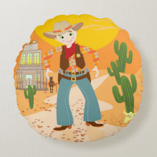 Cojín Redondo Fiesta de cumpleaños para niños de vaca