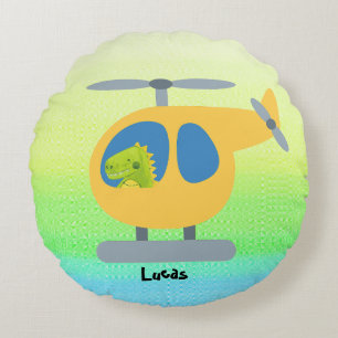 Cojín Redondo fiesta de helicóptero amarillo volador de dinosaur