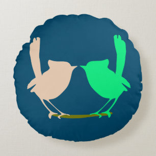 Cojín Redondo Fiesta de pájaros de primavera con colores vivos