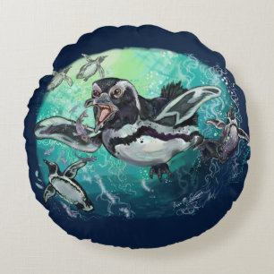 Cojín Redondo Fiesta de Pescado Pingüino Africano