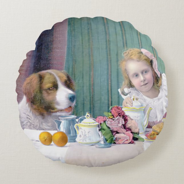 Cojín Redondo Fiesta del té de cosecha (Anverso)