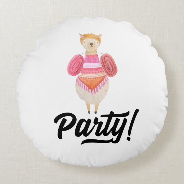 Cojín Redondo Fiesta! Llama acuarela (Anverso)