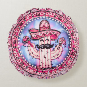 Cojín Redondo Fiesta mexicana Cinco de Mayo Azul rosa