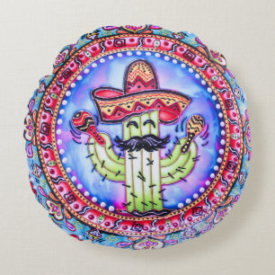 Cojín Redondo Fiesta mexicana Cinco de Mayo Sombrero Gorra Rojo