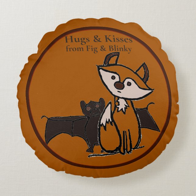 Cojín Redondo figdewdrop Fig & Blinky Hugs & Kisses Round Pillow (Anverso)