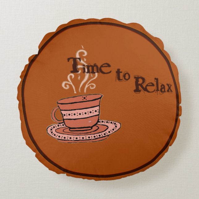 Cojín Redondo figdewdrop Time to Relax Brown Round Pillow  (Anverso)