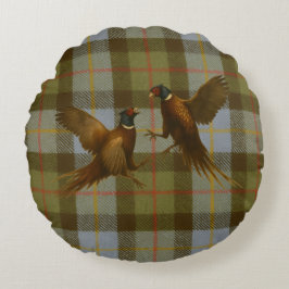 Cojín Redondo Fighting Pheasants on tweed / tartan background