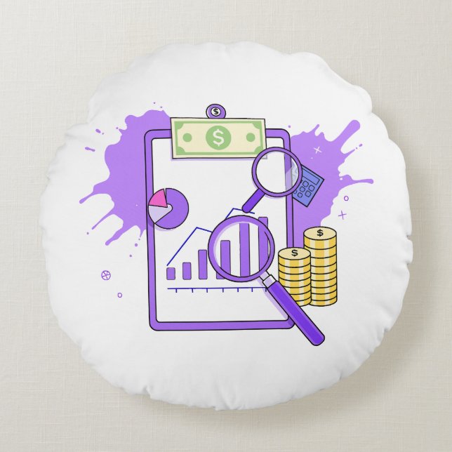 Cojín Redondo Financial Analysis Report Money Magnifying Glass (Anverso)