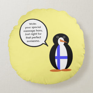 Cojín Redondo Finlandia Pingüino Srta. Personalizado 