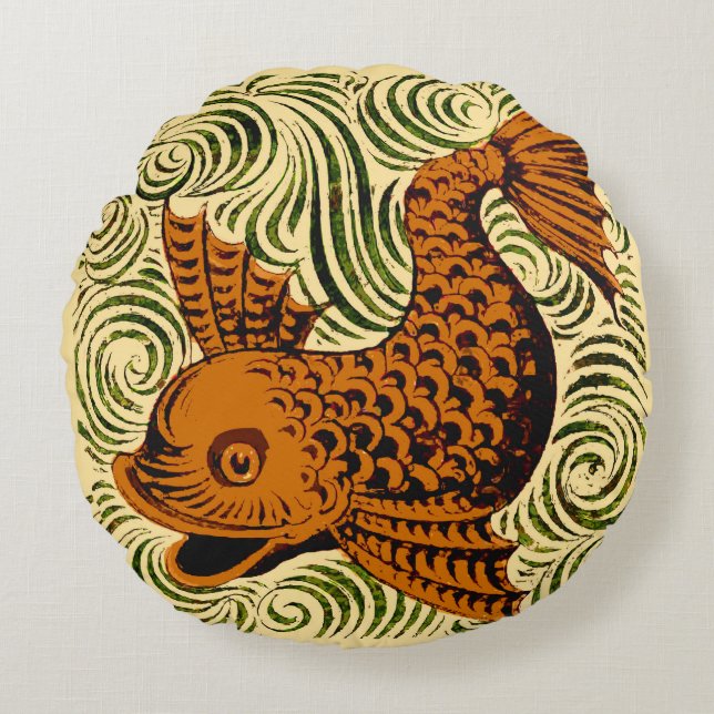 Cojín Redondo Fish Antiguo Tile Antiguo arte (Anverso)