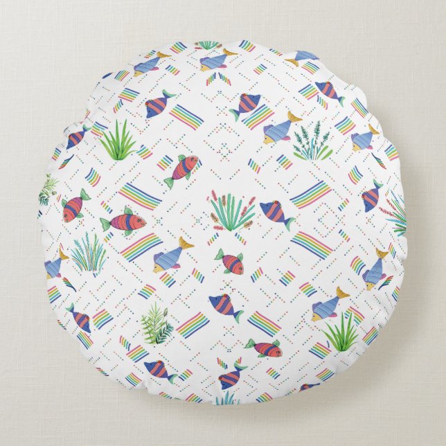 Cojín Redondo Fishes and Plants in Pond (Anverso)