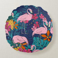 Flamencos sobre un fondo de hojas tropicales y f